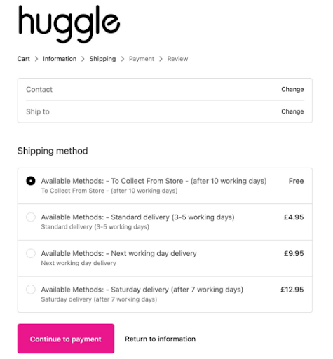 Huggle, a ShipperHQ customer, offers their customers the gift of choice with In-Store Pickup. Shipping Insights allows them to see which pick up location is chosen at checkout.