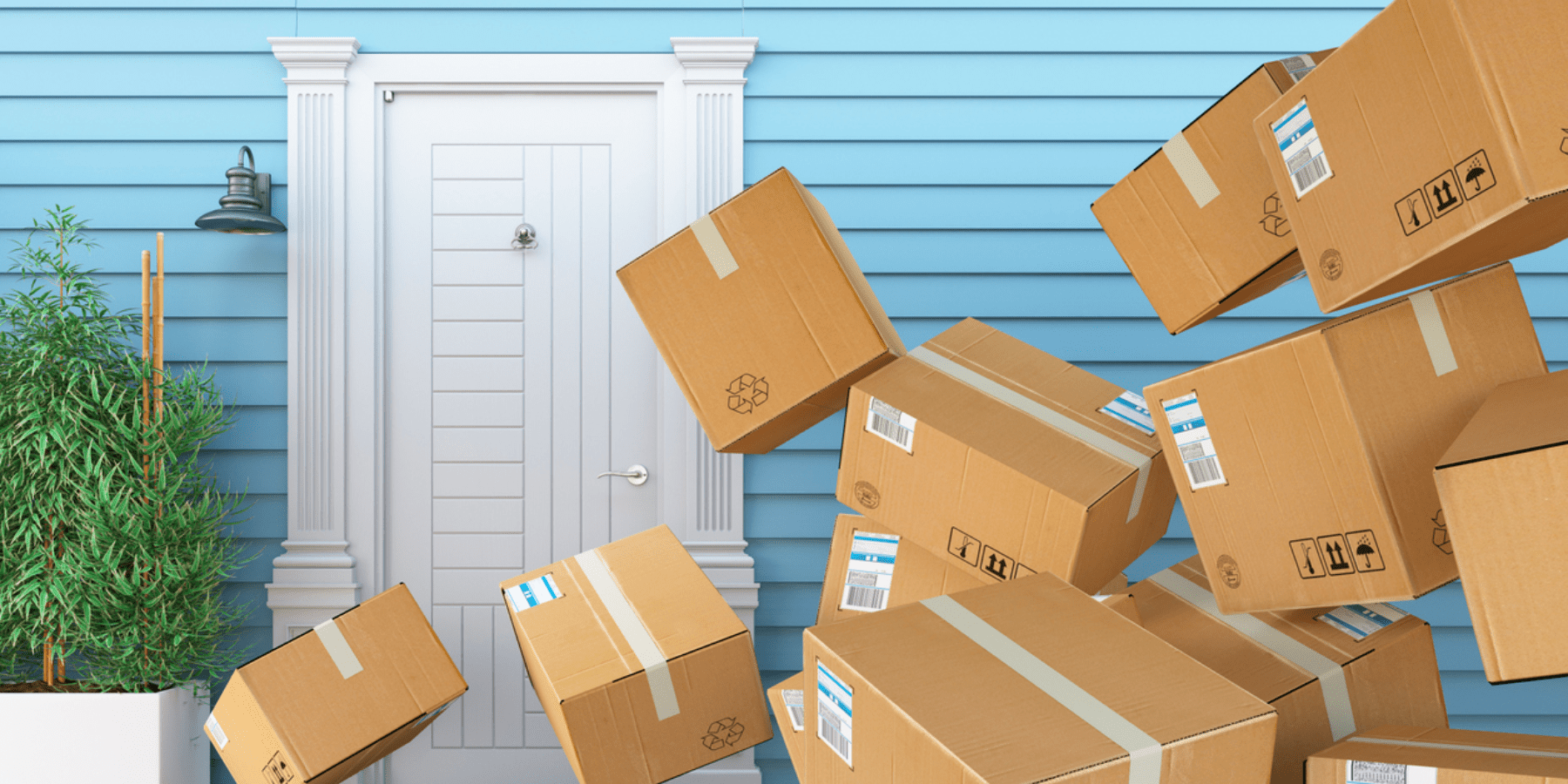 Free Shipping: The Good, The Bad & The Strategy Delivery boxes in a pile at the front door of customer who loves free shipping