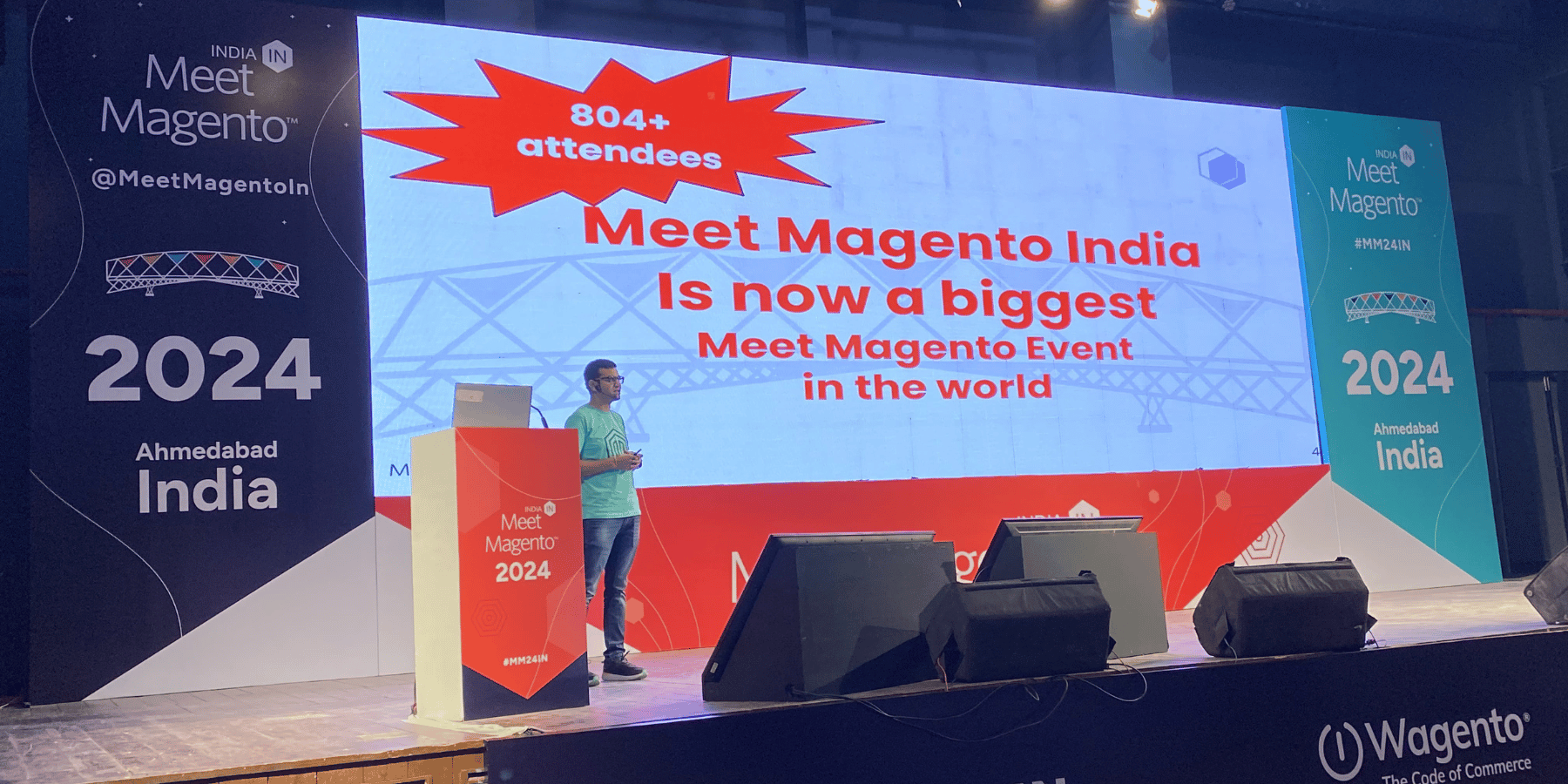 Recapping My Meet Magento India 2024 Experience Meet Magento India 2024 speaker at the podium